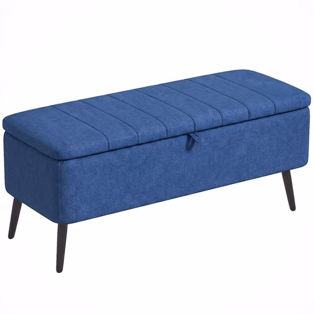 Panca Contenitore HOMCOM Imbottita e Poggiapiedi, L: 102 cm, P: 40 cm, H: 44 cm, Blu Scuro