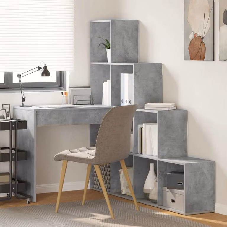 Scrivania ad angolo moderna vidaXL in grigio cemento L/P/H: 149,5 x 101,5 x 149,5 cm
