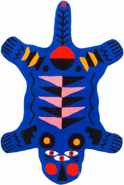 Tappeto Qeeboo Blue Panther Blu con motivo animale e design moderno in poliacrilico L: 200 cm, P: 96 cm