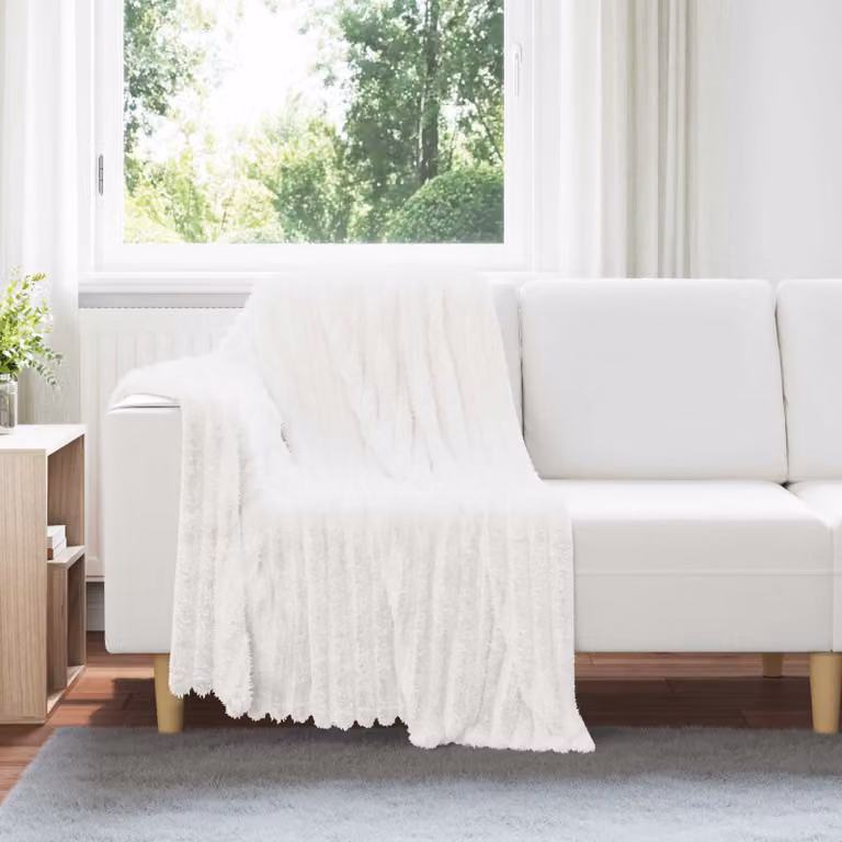 Set di 6 coperte in pile vidaXL bianche L 150 cm x P 130 cm
