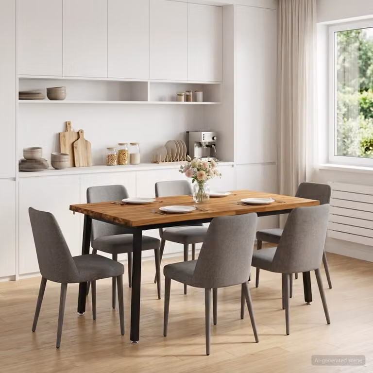 vidaXL Tavolo da pranzo moderno in legno di acacia con bordo vivo, L/P/H: 160 x 70 x 75 cm, Marrone e Nero