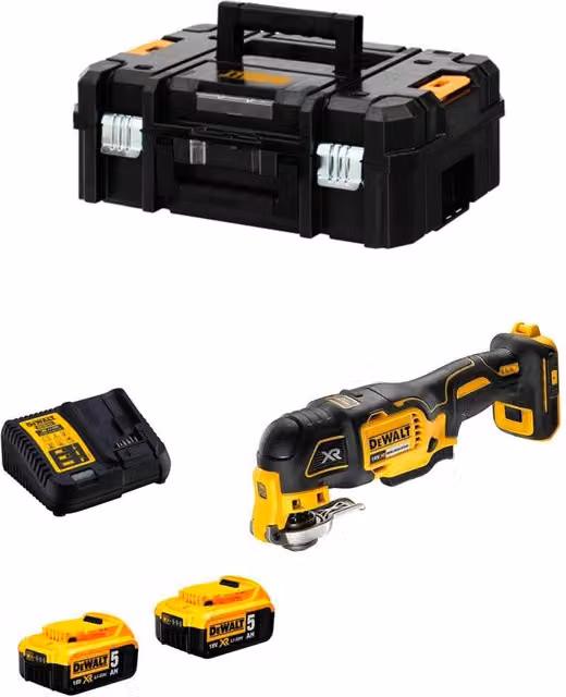 Utensile Multifunzione DeWalt DCS356P2T Giallo con 2 Batterie da 4,0 Ah e Caricabatterie DCB115 TSTAK II