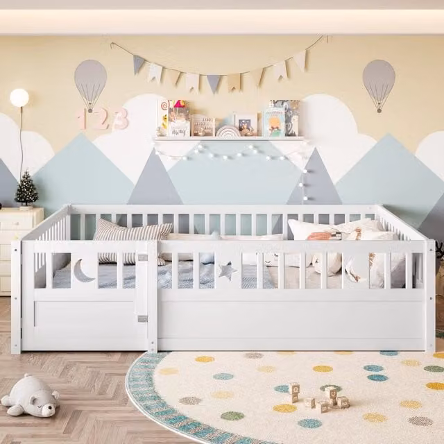 Letto per bambini REDOM in pino bianco con sponde di sicurezza L/P: 140 x 190 cm