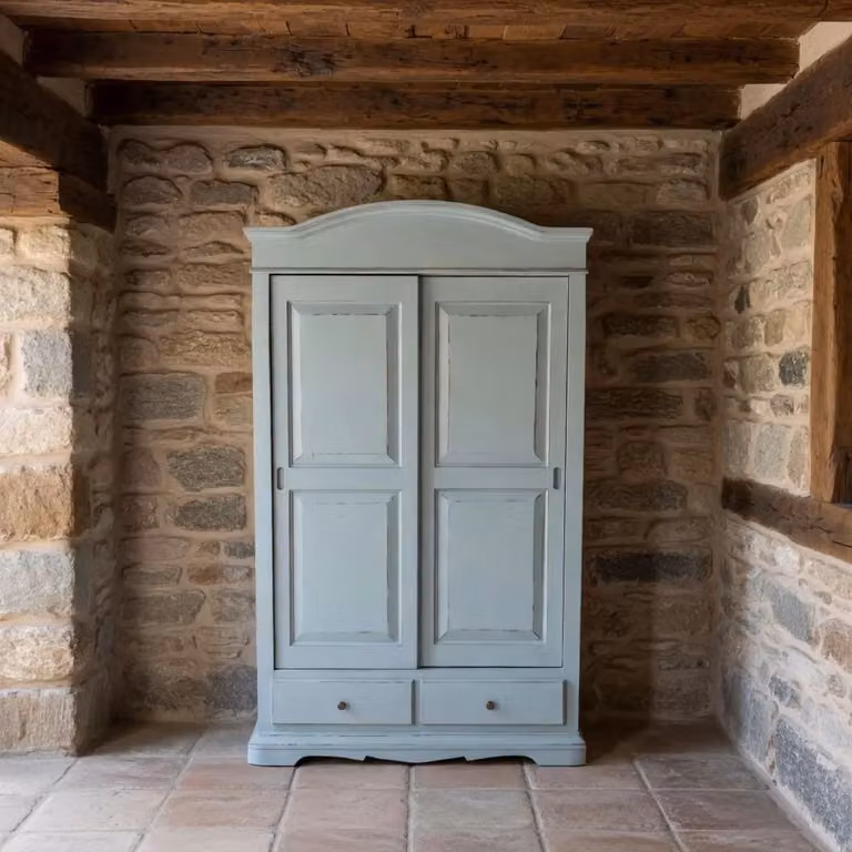 Armadio shabby chic Mobili 2G con 2 ante scorrevoli e cassetti integrati in legno azzurro L: 122 cm, P: 59 cm, H: 200 cm