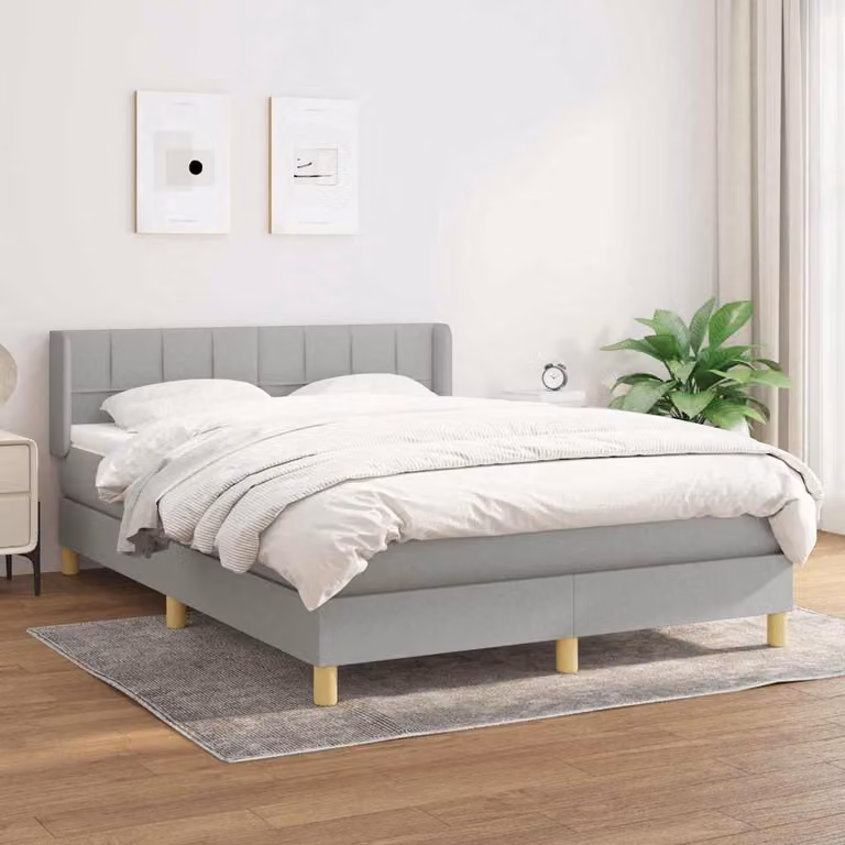 vidaXL Letto Ibrido con Giroletto a Molle e Materasso in Tessuto Grigio e Bianco, L/P/H: 193 x 147 x 88 cm