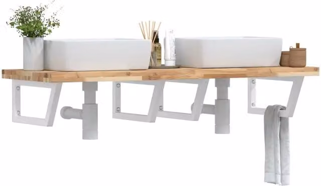 Ripiano a parete per lavabo vidaXL in legno di acacia e metallo, bianco e marrone