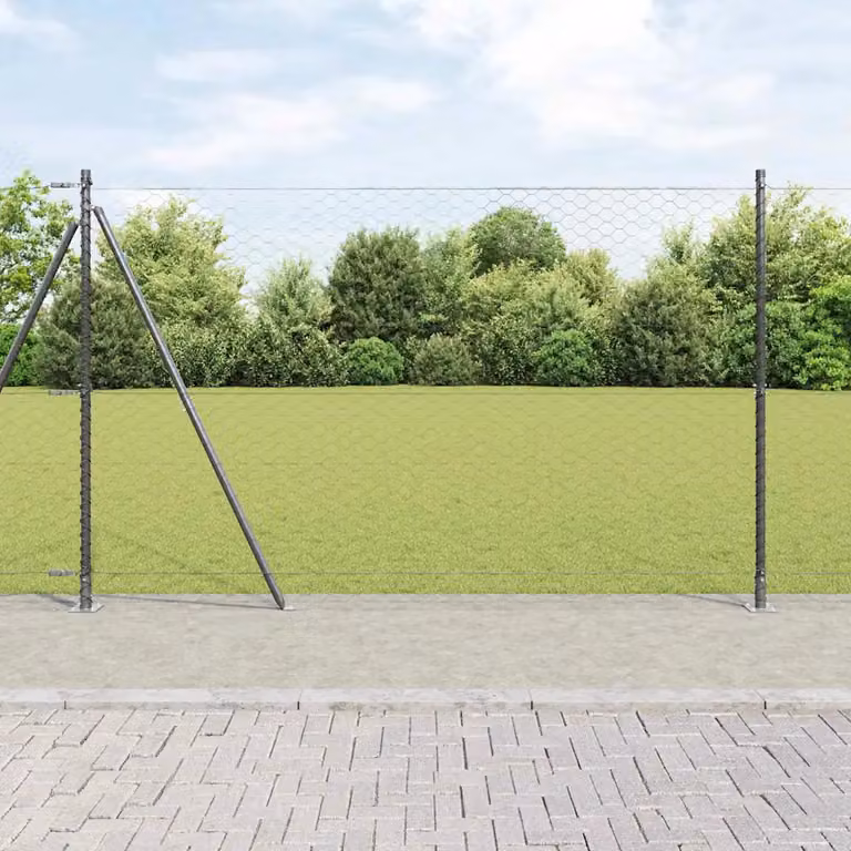 Recinzione esagonale vidaXL in acciaio e PVC con base in cemento, Grigio, L: 140 cm, H: 100 cm