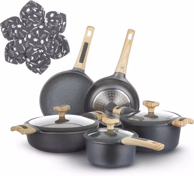 Batteria di pentole Evolution Kasanova 11 pezzi con rivestimento antiaderente in ceramica, colore grigio