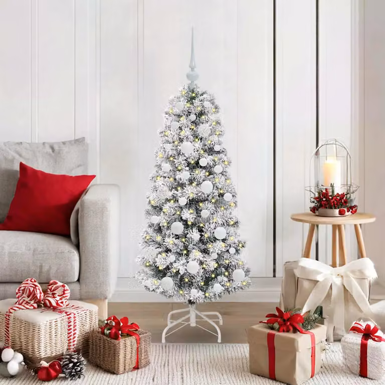 Albero di Natale Artificiale con LED vidaXL, Verde e Bianco, Altezza: 150 cm