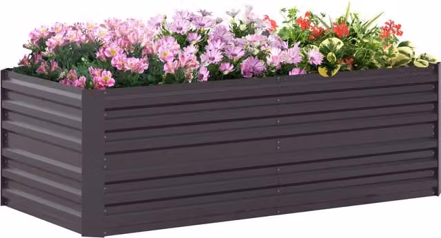 Outsunny Carré letto rialzato per orto e giardino rettangolare in acciaio zincato, L: 180 cm, P: 90 cm, H: 59 cm, Grigio Antracite