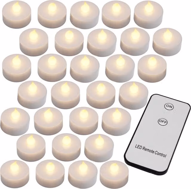 Set di 30 candele tealight a LED Monzana con telecomando, effetto flickering e luce bianco caldo, colore argento