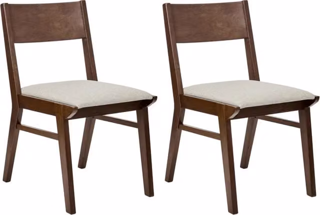 Set di 2 sedie da pranzo BELIANI in tessuto beige con struttura in legno di gomma marrone, stile retrò classico senza braccioli