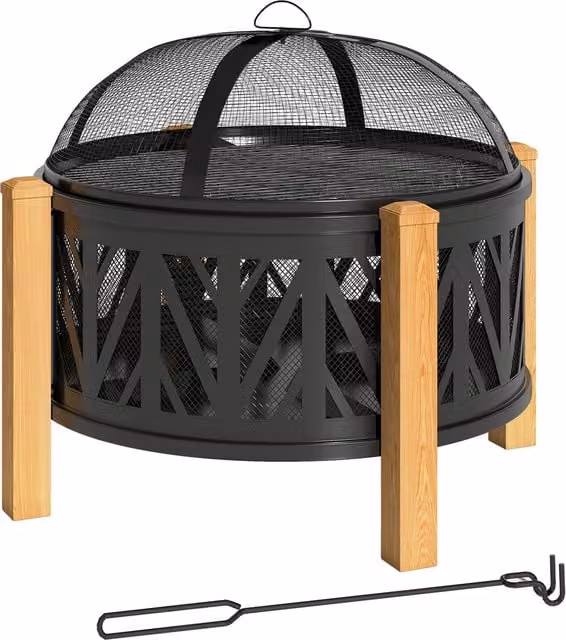 Braciere 2-in-1 Outsunny in metallo nero con protezione anti-scintille, Ø 75 cm x H 58 cm
