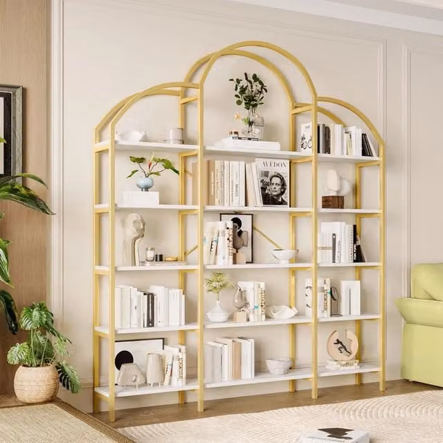 Libreria a Nuvola MINIMAL con 5 Ripiani in Metallo e MDF, Bianco e Oro, H: 190 cm, L: 26 cm, P: 26 cm