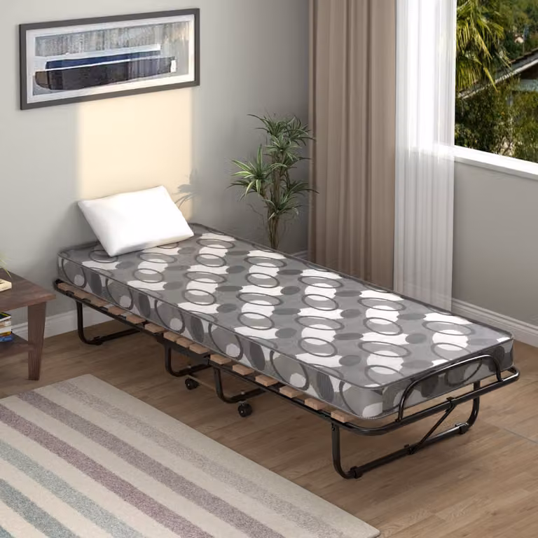 Letto pieghevole Costway con materasso in memory foam e 4 ruote girevoli, Grigio, L 80 x P 190 x H 33 cm