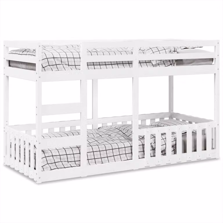 vidaXL Letto a Castello per Bambini in Legno Massello di Pino Bianco 90x200 cm