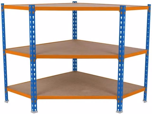 Scaffale in metallo Simon Rack con 3 ripiani, colore blu, arancio e legno, L 90 cm x P 50 cm x H 90 cm