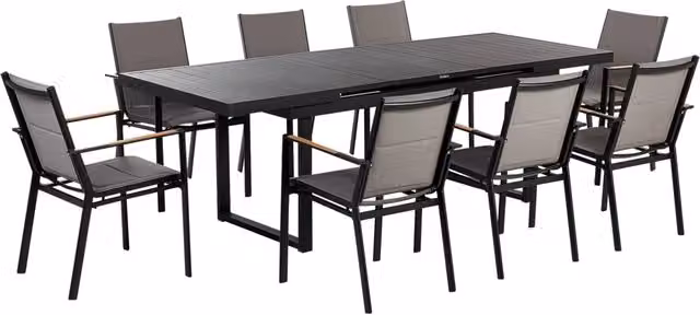 Set mobili da giardino Beliani con tavolo rettangolare allungabile e 8 sedie in alluminio nero opaco