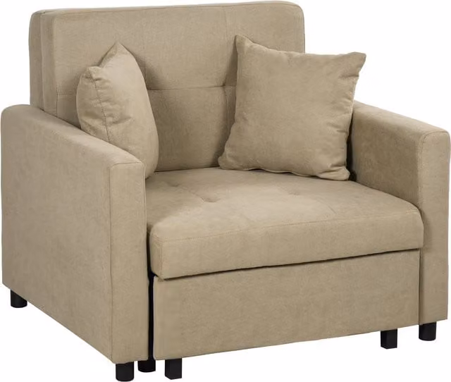 Poltrona Letto HOMCOM in Tessuto Effetto Velluto Marrone Chiaro con 2 Cuscini e Spazio Portaoggetti, L: 100 cm, P: 98 cm, H: 88 cm