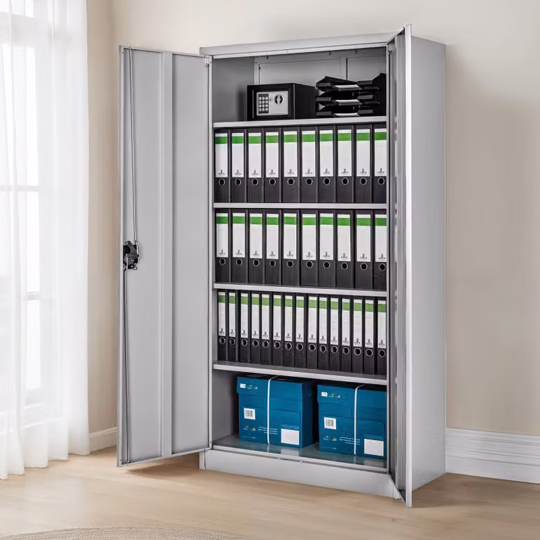 Armadio portadocumenti Tectake in metallo grigio con ante a battente e serratura, H 180 x L 80 x P 40 cm