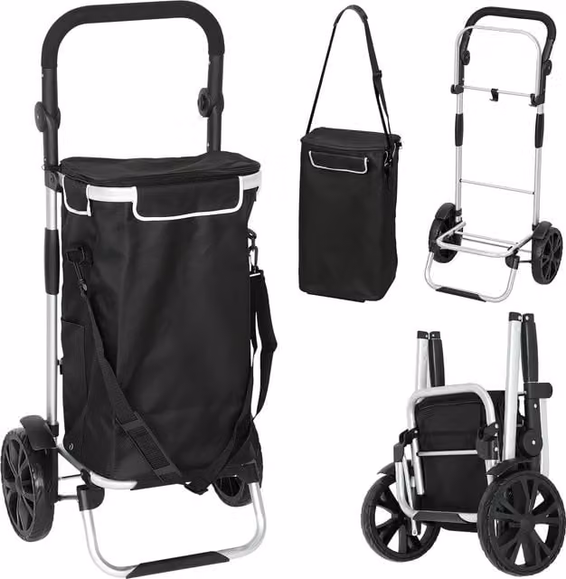 Carrello della spesa pieghevole HOMCOM da 40 L con manico telescopico e ruote, Nero, L 45,5 cm x P 35,5 cm x H 97 cm