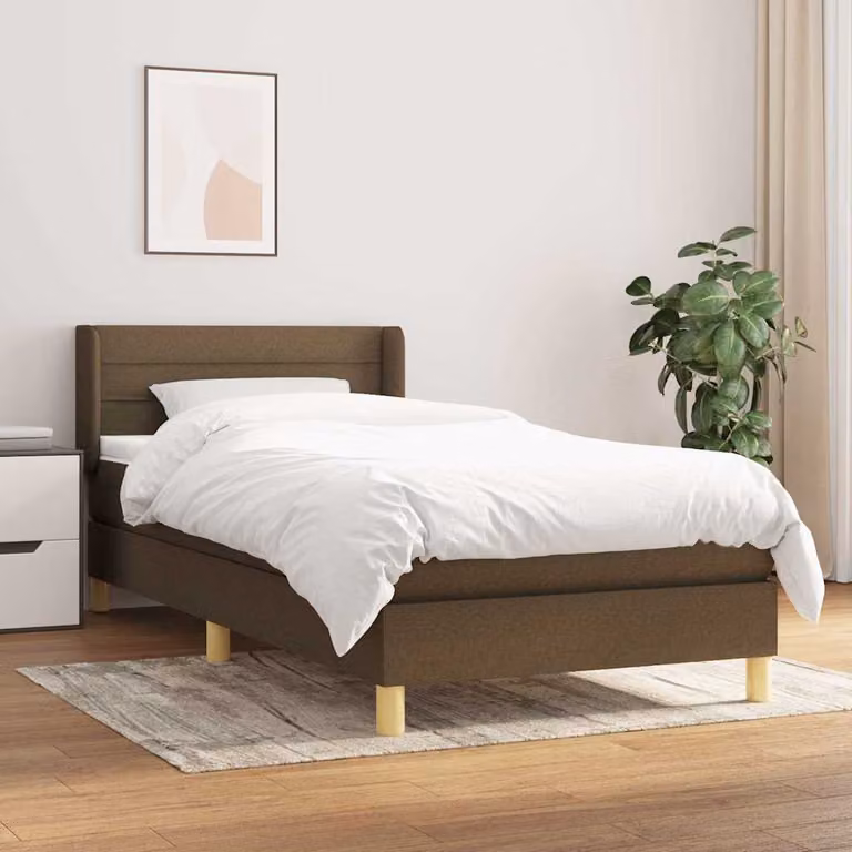 vidaXL Giroletto a Molle con Materasso in Tessuto Marrone e Bianco L/P/H: 200 x 90 x 88 cm