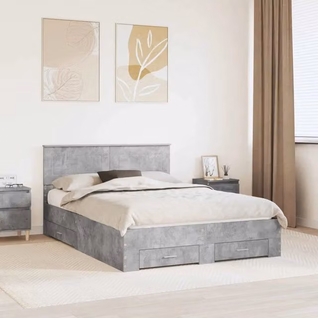 Letto matrimoniale moderno con cassetti e testiera imbottita vidaXL, Grigio, L/P/H: 160 x 200 x 90 cm