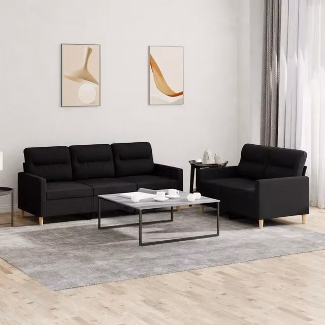 vidaXL Set di Divani 2 pz Moderno in Tessuto Nero con Cuscini per Soggiorno