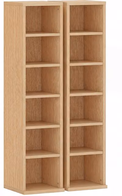 Set di 2 mobili porta CD HOMCOM in legno marrone con 6 ripiani regolabili per 204 CD, L/P/H: 21 x 22,5 x 88,5 cm
