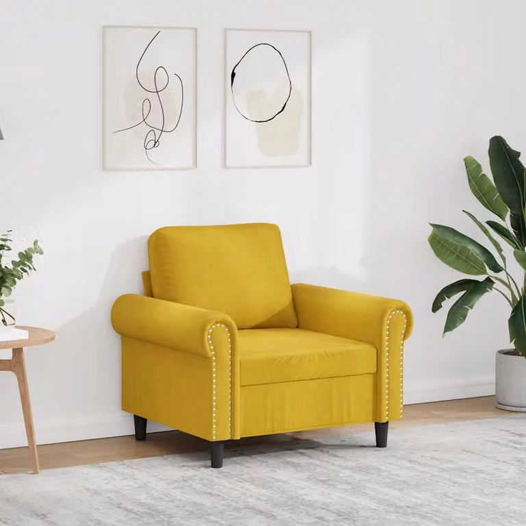 Poltrona moderna vidaXL in velluto giallo con struttura in metallo e braccioli