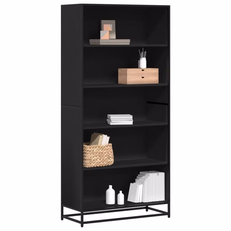 Libreria Industrial nera vidaXL in legno e metallo con pannello posteriore L: 80,5 cm, P: 35 cm, H: 170,5 cm