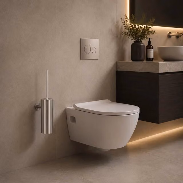 Porta scopino da parete sospeso SINED LEVANTE in acciaio inox 316L satinato argento