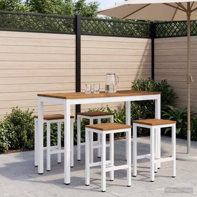 vidaXL Tavolo Bar da Giardino NAARDEN in Legno di Acacia Naturale e Bianco L/P/H: 60 x 55 x 105 cm
