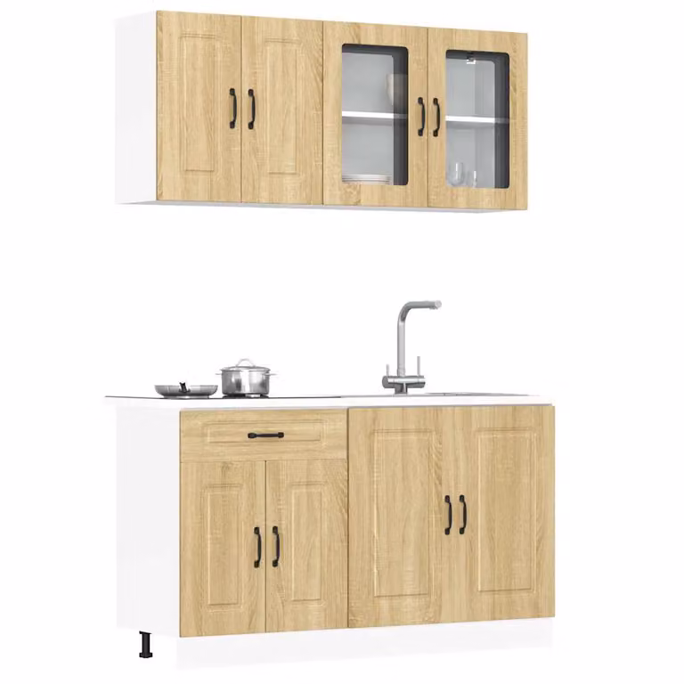 Set di mobili da cucina moderno vidaXL Kalmar in 4 pezzi color marrone con ante in vetro e ripiani interni L/P/H: 81,5 x 46,0 x 80,0 cm