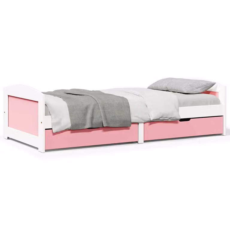 vidaXL Dormeuse con 2 Cassetti in Legno di Pino Bianco e Rosa L/P/H: 200 x 90 x 56 cm