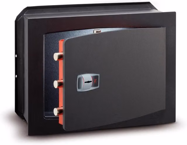 Cassaforte a muro Technomax ATK/6L in acciaio nero con chiave a doppia mappa, L/P/H: 48 x 42 x 28 cm