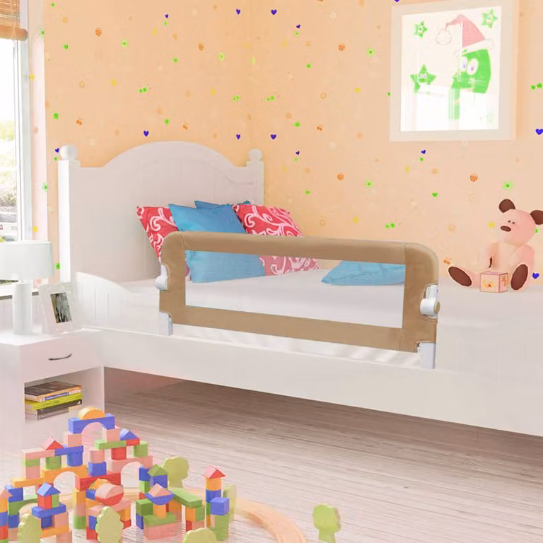 Sponde Letto di Sicurezza per Bambini vidaXL Pieghevoli in Tessuto e Metallo, Disponibili in Grigio o Beige, L: 120 cm, H: 42 cm, P: 40,5 cm