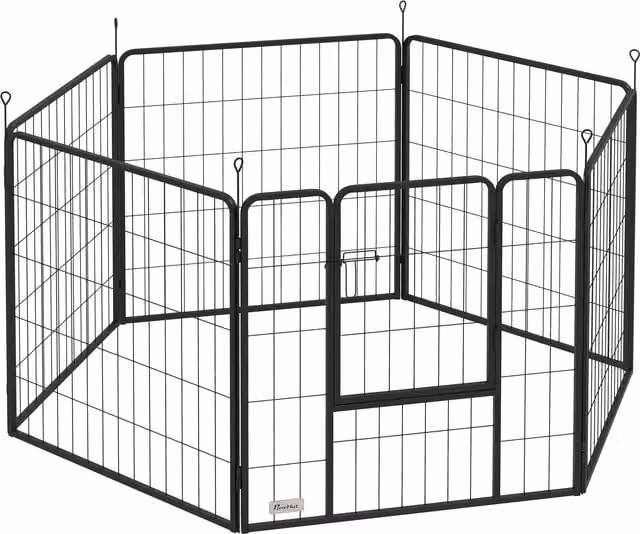 Recinto per cani PawHut a 6 pannelli modulabili e pieghevole in metallo con porta, Nero, Altezza: 80 cm