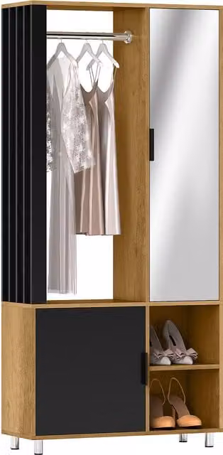 Armadio moderno HOMCOM con ante in vetro, specchio e asta appendiabiti, realizzato in legno, colore nero e marrone