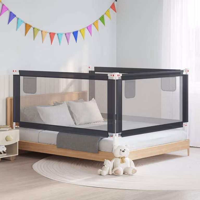 Sponda Letto Sicurezza Bambini vidaXL Estendibile in Tessuto e Metallo Grigio L: 180 cm, H: 25 cm