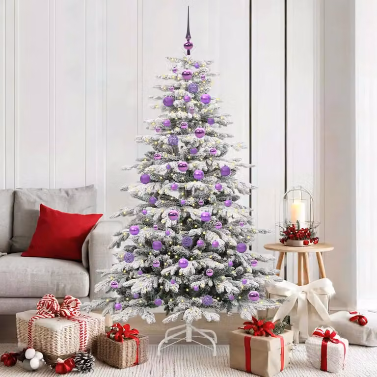 Albero di Natale artificiale vidaXL bianco con luci LED bianco caldo e rami pieghevoli, Altezza: 180 cm