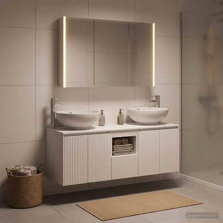 Set di 4 mobili da bagno vidaXL in MDF bianco con illuminazione LED e specchio