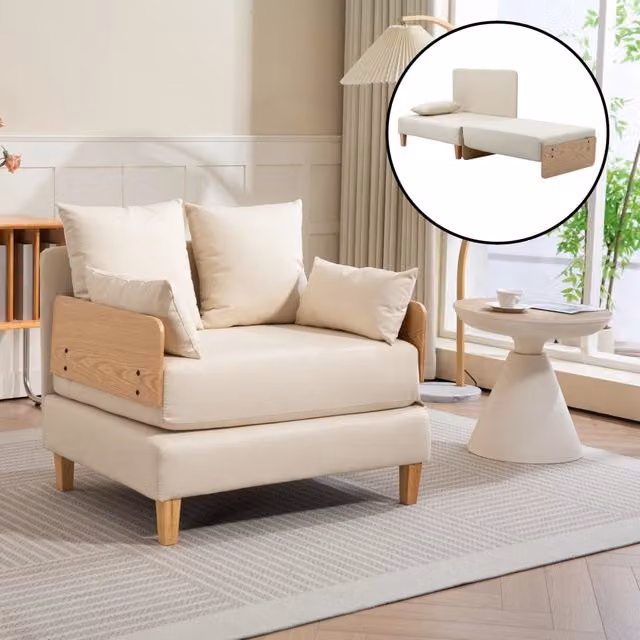 Poltrona Letto Seinlus en.casa Beige con Apertura a Libro e Cuscini Inclusi