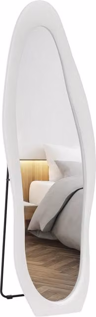 Specchio da terra Minimal con cornice in velluto bianco, H: 160 cm, L: 50 cm