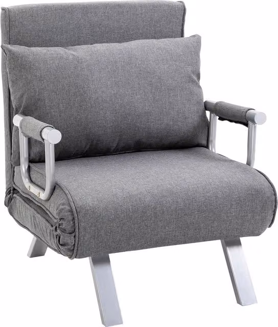 Poltrona Letto HOMCOM con Schienale Regolabile su 5 Livelli, in Tessuto e Metallo, Grigio Chiaro, L: 65 cm, P: 69 cm, H: 80 cm