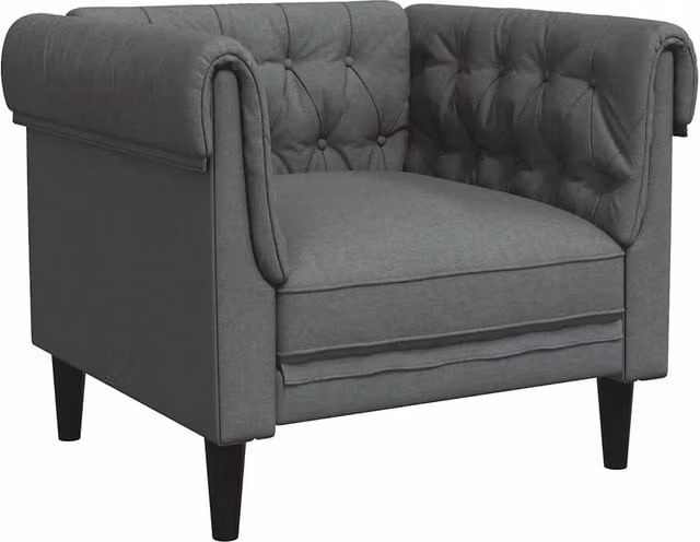 Poltrona Relax Chesterfield Grigio con Braccioli in Tessuto e Struttura in Legno