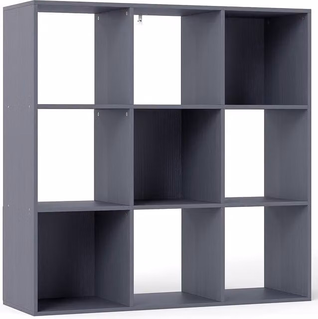 Libreria HOMCOM con 9 scomparti su 3 livelli, scaffale contenitore moderno in grigio, L 91 cm x P 29,5 cm x H 91 cm