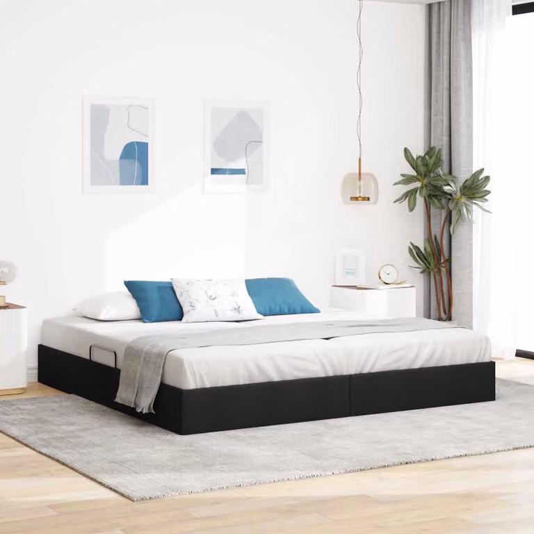 vidaXL Letto ottomano con contenitore in tessuto nero L 200 cm x P 200 cm x H 280 cm