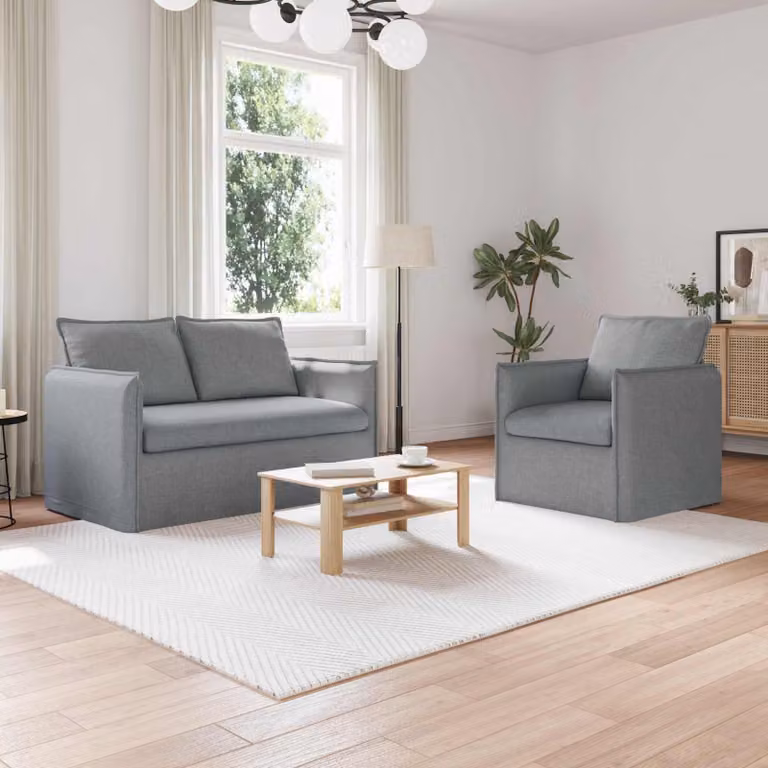 Set di 2 divani moderni vidaXL in tessuto grigio con struttura in metallo L: 136 cm, P: 82 cm, H: 85 cm