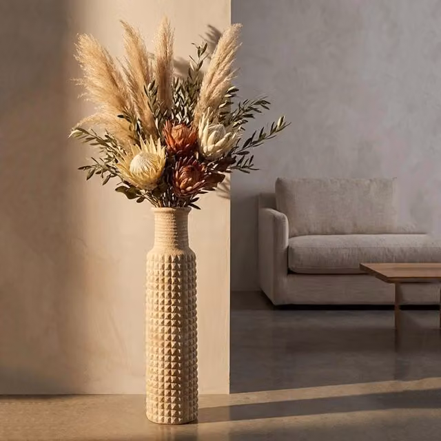 Vaso Fatenoti con finitura effetto sabbia, beige, forma rotonda per tavolo